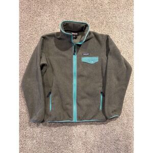 Patagonia Synchilla Jacket Womens Medium Regular Gray Turquoise Full Zip Fleece